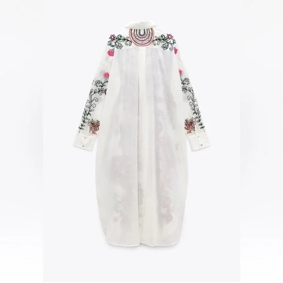 Zara Embroidered Cotton Long Shirt Dress 5107/243 Size XXL - Picture 6 of 10